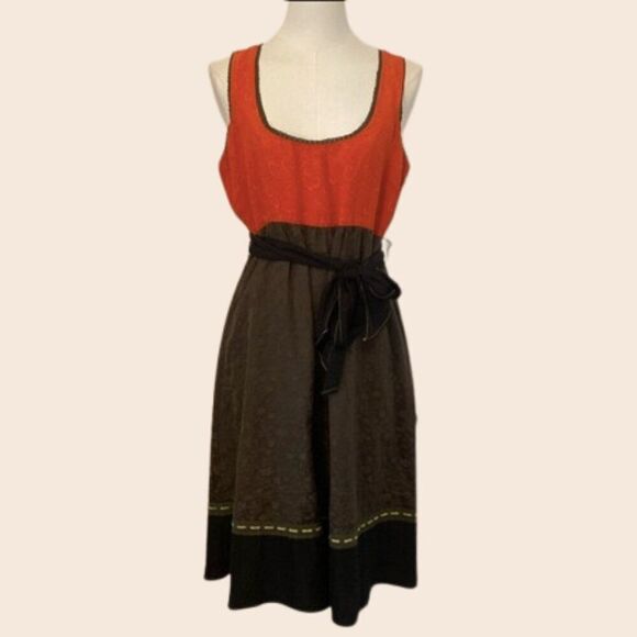 Anthropologie Moulinette Soeurs Orange & Olive Floral Imprint Colorblock Dress - Picture 1 of 14